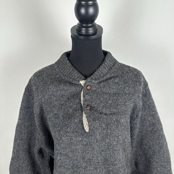 Lands End Knit Henley Sweater Mens XL Grey Wool Blend Henley USA Made Vintage - Picture 2 of 13